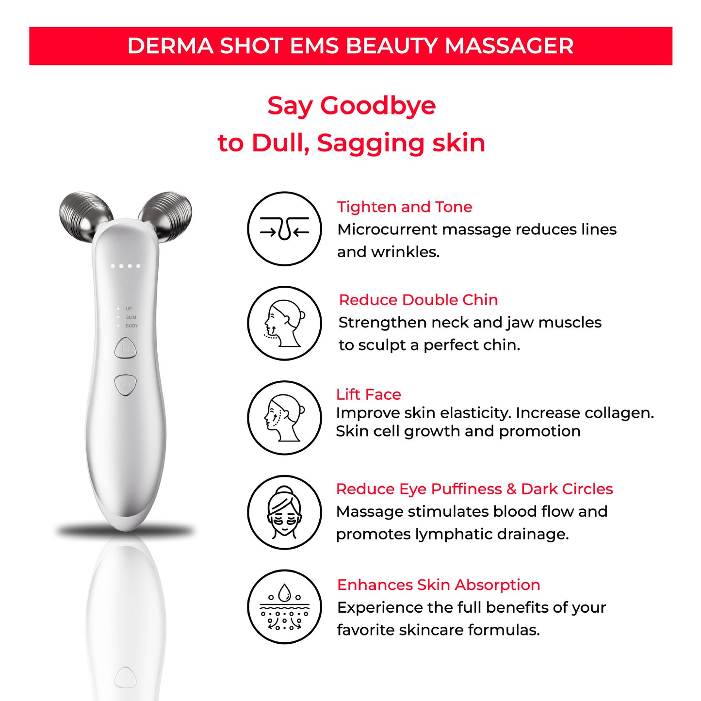Masajeador facial adelgazante con rodillo de microcorriente de 2 ruedas, moldeador, reafirmante de la piel, belleza facial en V