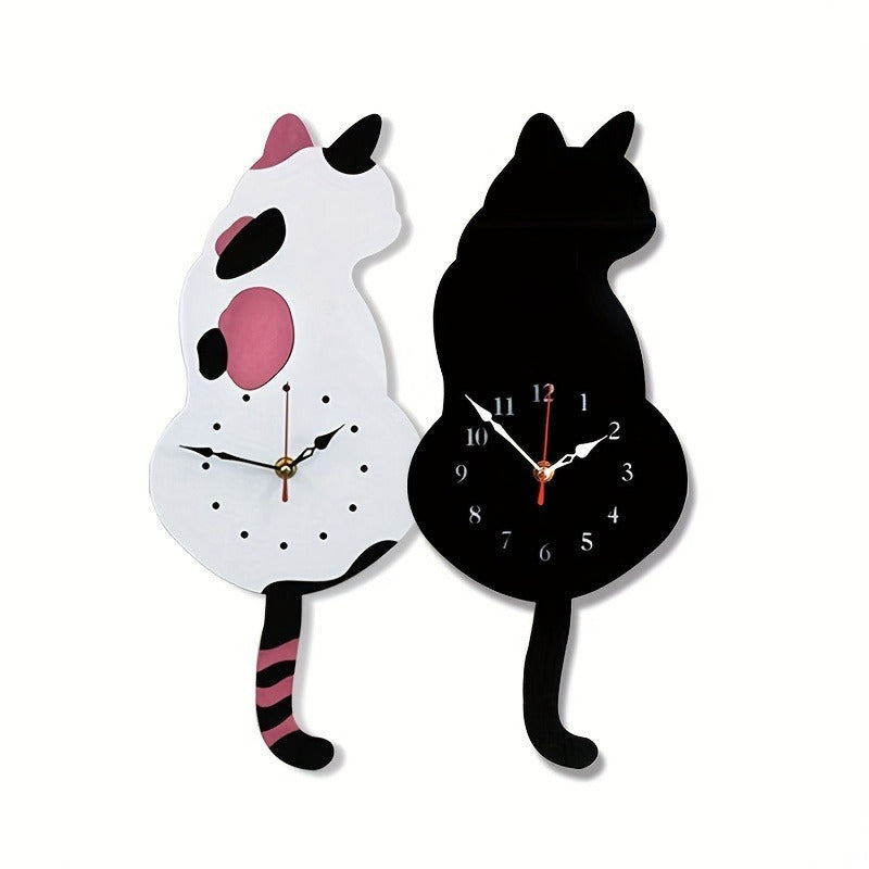 Reloj de pared con péndulo de gato negro con cola móvil, divertido y único