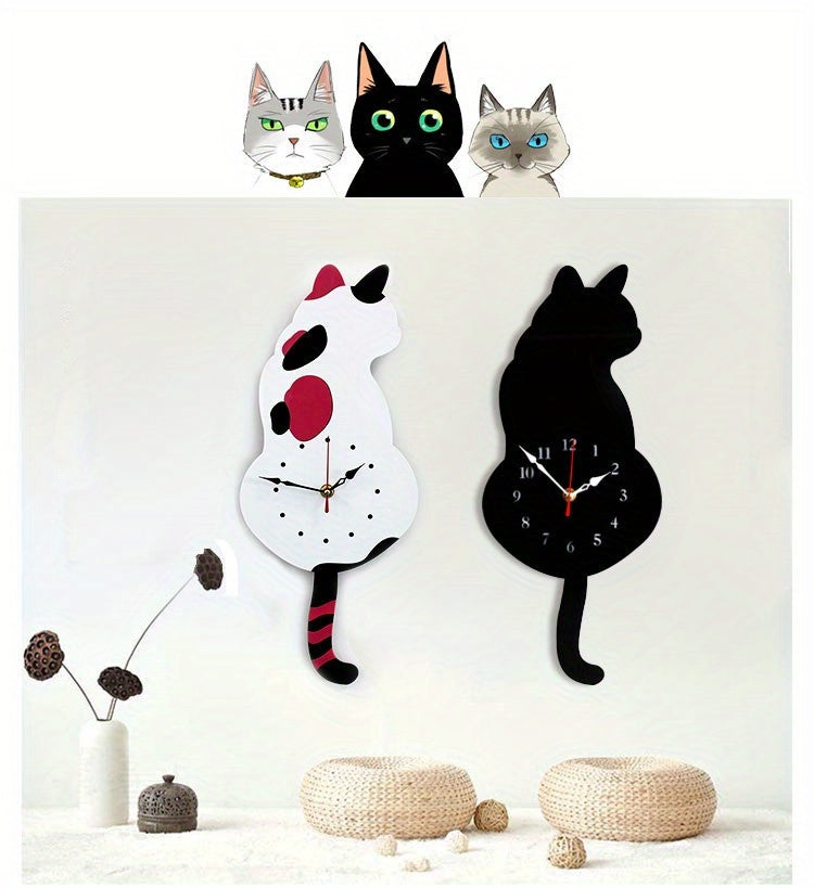 Reloj de pared con péndulo de gato negro con cola móvil, divertido y único