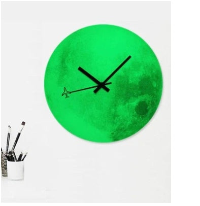 Reloj de pared luminoso moderno de madera, reloj de luna