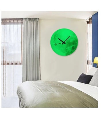 Reloj de pared luminoso moderno de madera, reloj de luna