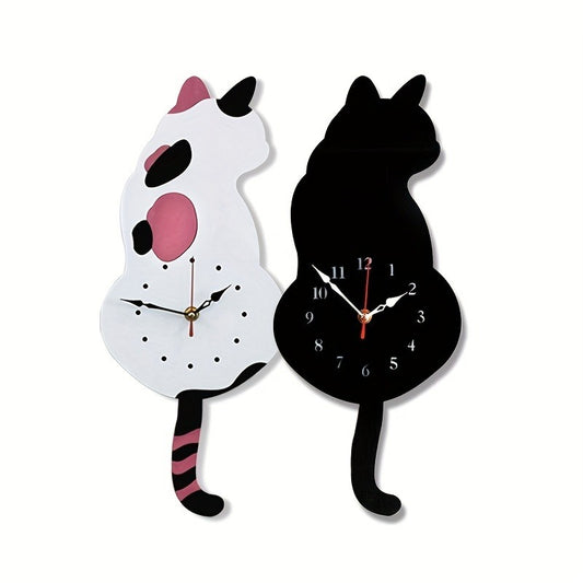 Reloj de pared con péndulo de gato negro con cola móvil, divertido y único