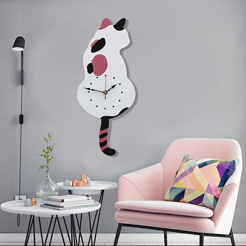 Reloj de pared con péndulo de gato negro con cola móvil, divertido y único