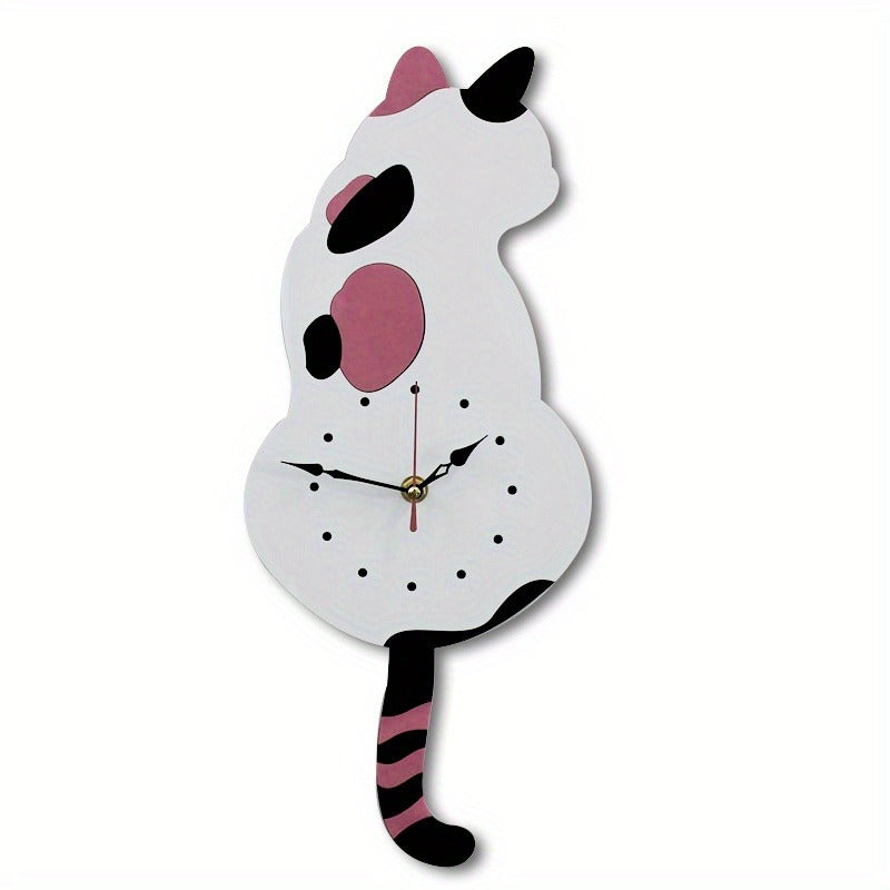 Reloj de pared con péndulo de gato negro con cola móvil, divertido y único